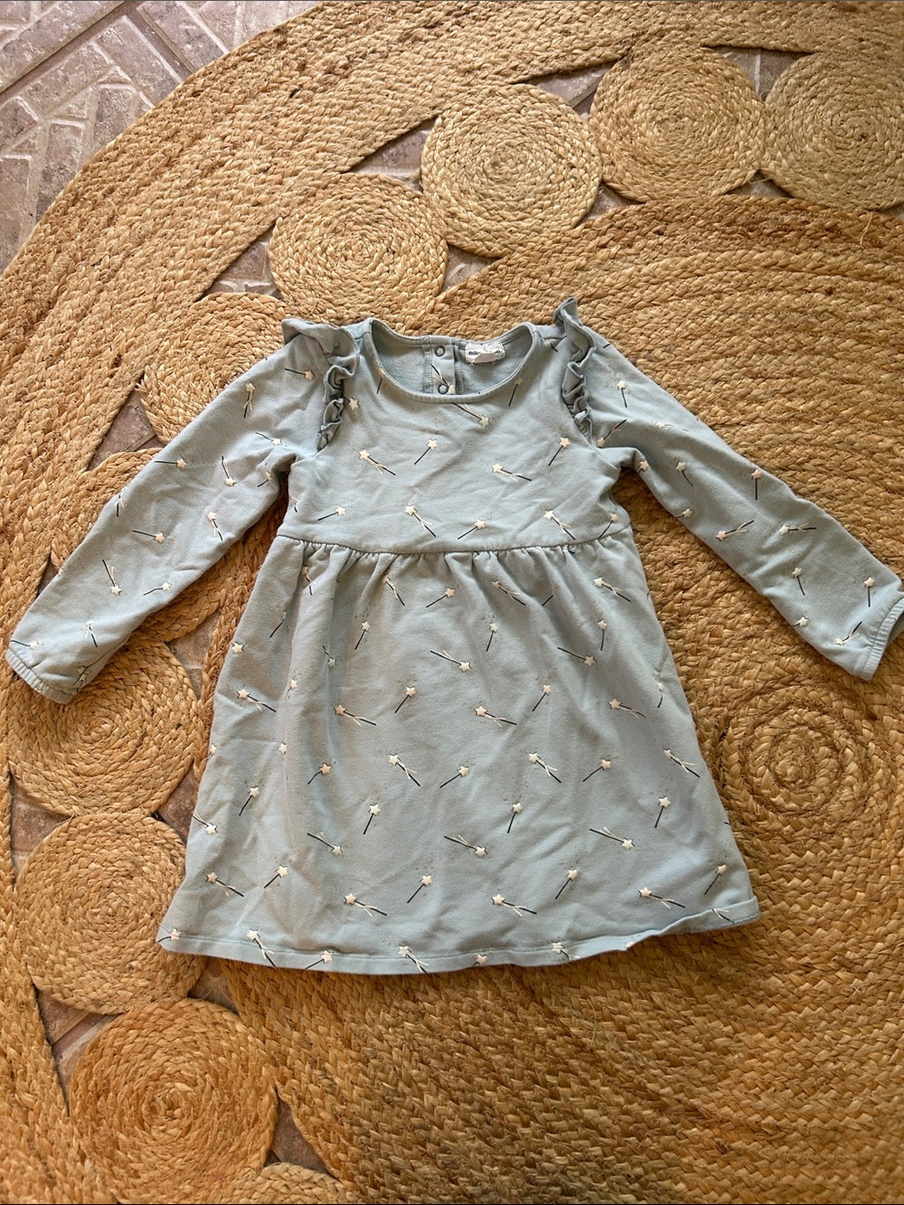 Girls' Sage Green Long-Sleeve Floral Dot Dress